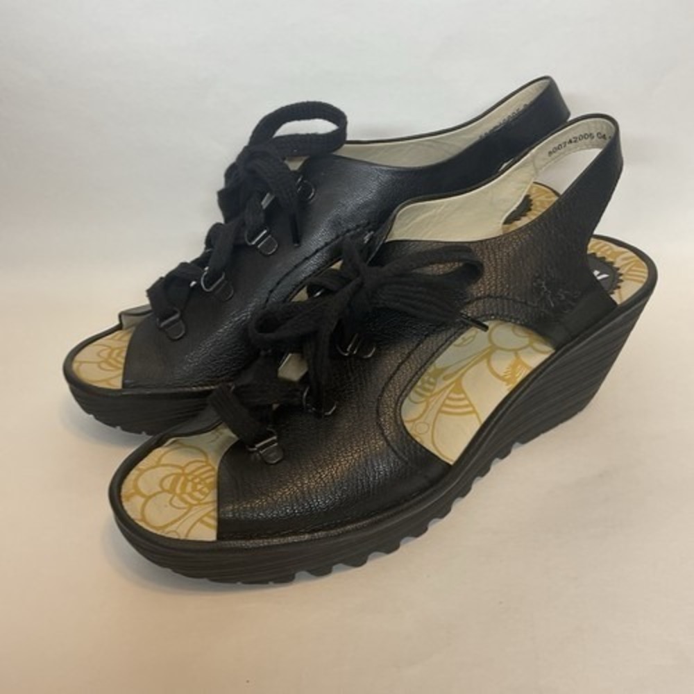 NWOT Fly London Ylfa Slingback LaceUp Platform Wedge Sandals Women 41/US10 India
